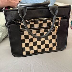 Stylish Black and Cream Checkered Handbag